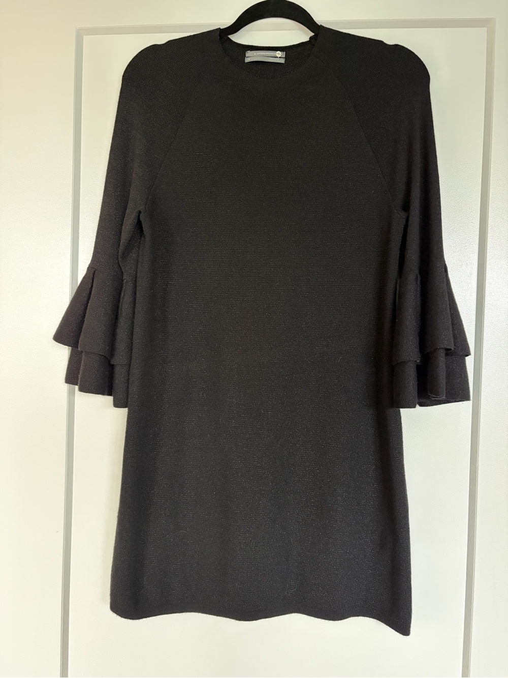 Anthropologie M Black Ruffle Sleeve Womenโs Dress